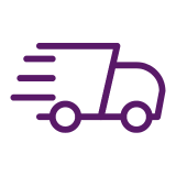 Purple outline icon of a delivery van